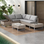 Ensemble Canap¨¦ de jardin 5 places avec coffre de rangement - ¨¦paisseur du rembourrage 7 cm - Rotin PE - Beige