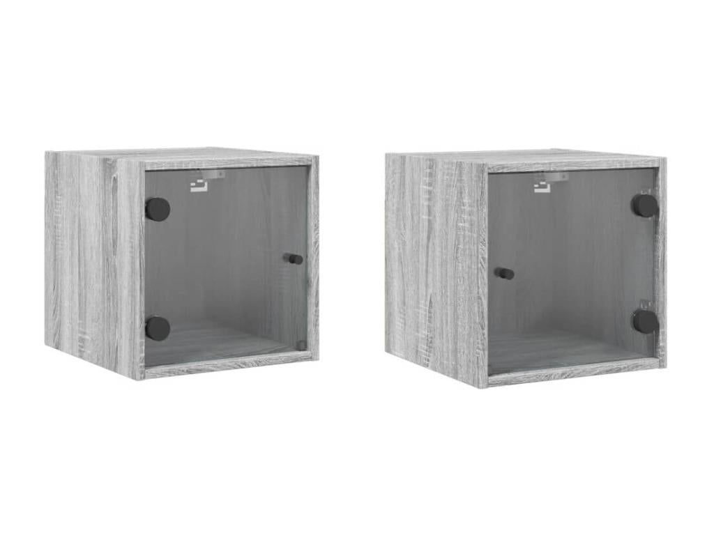 Tables de chevet et portes vitrés 2pcs Vertchez gris 35x37x35cm