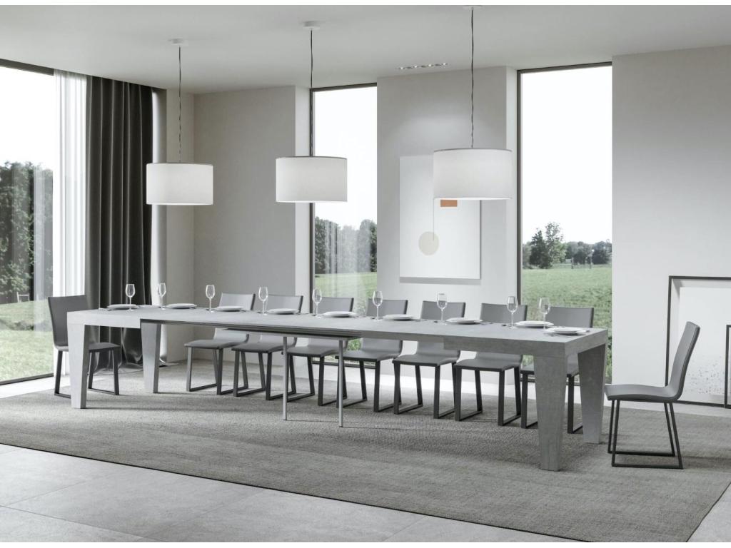 Table extensible 6¨¤ 20 places gris cendr¨¦ Vertchez 160¨¤ 420cm-Support 4 pieds