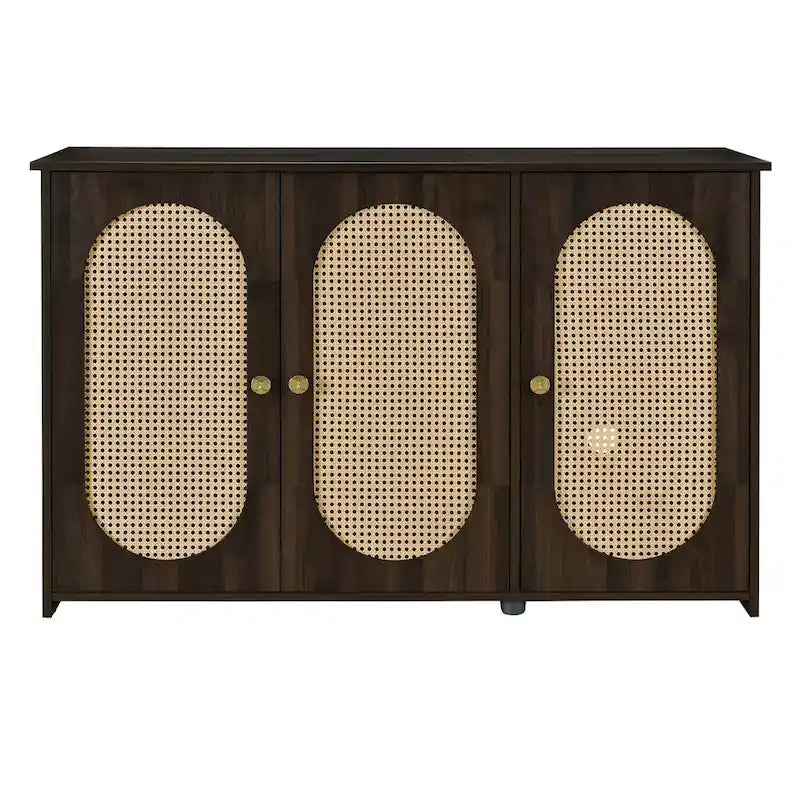 Buffet avec grand espace de rangement et portes en rotin artificiel