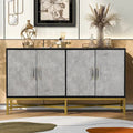 Buffet à quatre portes au design unique, avec structure en métal et pieds croisés, idéal pour le salon, l'entrée et le bureau.