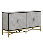 Buffet à quatre portes au design unique, avec structure en métal et pieds croisés, idéal pour le salon, l'entrée et le bureau.