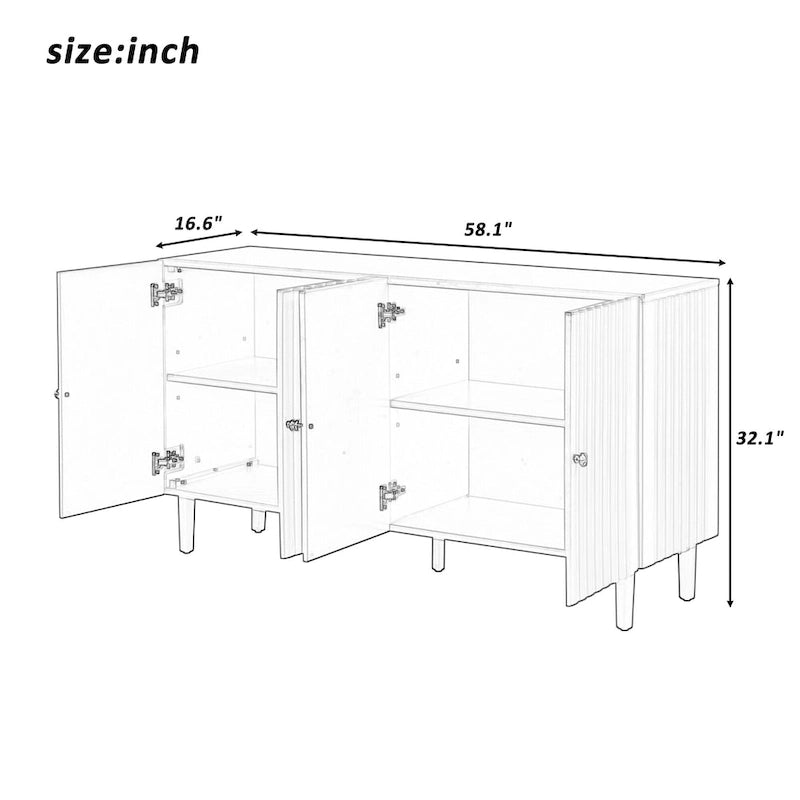 Buffet élégant à quatre portes avec portes à motif ondulé