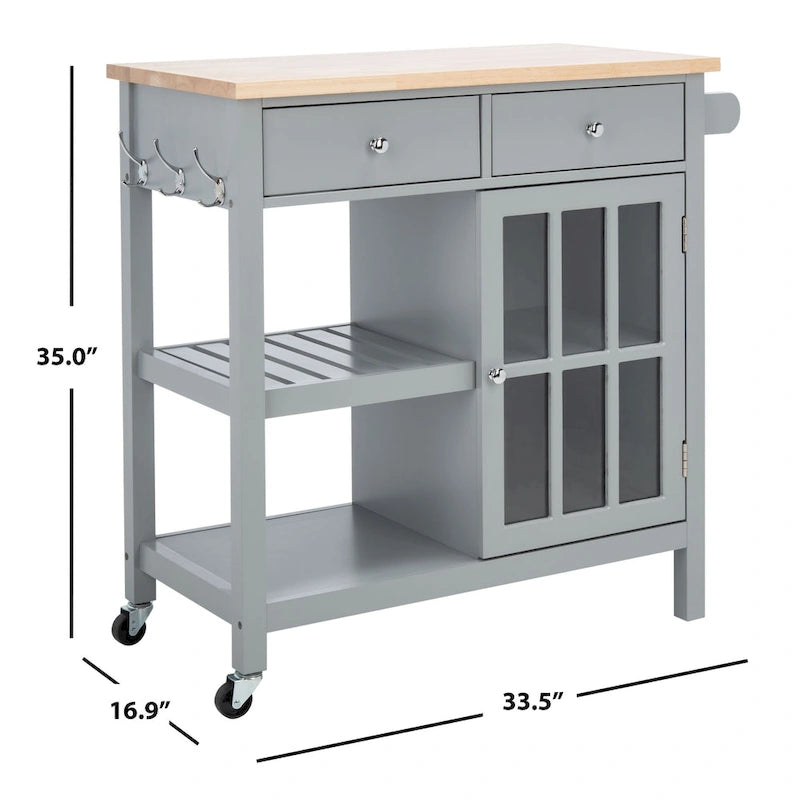 Chariot de cuisine SAFAVIEH Fauve, 1 porte, 2 tiroirs, 2 étagères - 85 cm L x 43 cm l x 89 cm H
