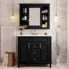 Meuble-lavabo de 91 cm avec vasque à poser, meuble de rangement moderne pour salle de bain avec 2 portes à fermeture douce, 2 tiroirs et vasque simple.