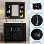 Meuble-lavabo de 91 cm avec vasque à poser, meuble de rangement moderne pour salle de bain avec 2 portes à fermeture douce, 2 tiroirs et vasque simple.