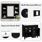 Meuble-lavabo de 91 cm avec vasque à poser, meuble de rangement moderne pour salle de bain avec 2 portes à fermeture douce, 2 tiroirs et vasque simple.