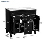Meuble-lavabo de 91 cm avec vasque à poser, meuble de rangement moderne pour salle de bain avec 2 portes à fermeture douce, 2 tiroirs et vasque simple.