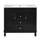Meuble-lavabo de 91 cm avec vasque à poser, meuble de rangement moderne pour salle de bain avec 2 portes à fermeture douce, 2 tiroirs et vasque simple.