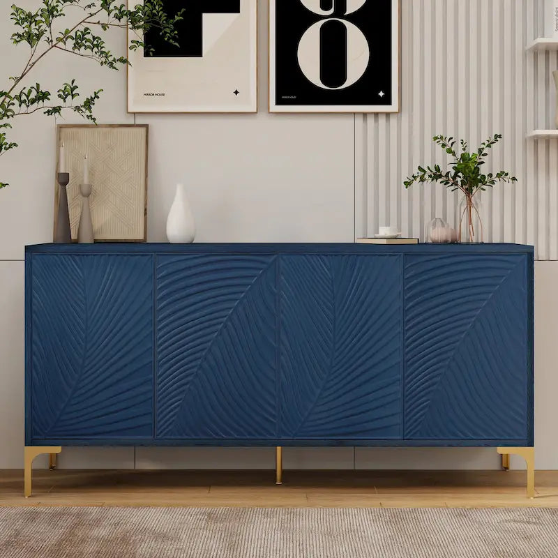 Meuble de rangement multifonctionnel, buffet à quatre portes avec une texture unique, étagères réglables