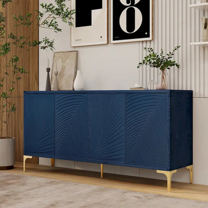 Meuble de rangement multifonctionnel, buffet à quatre portes avec une texture unique, étagères réglables
