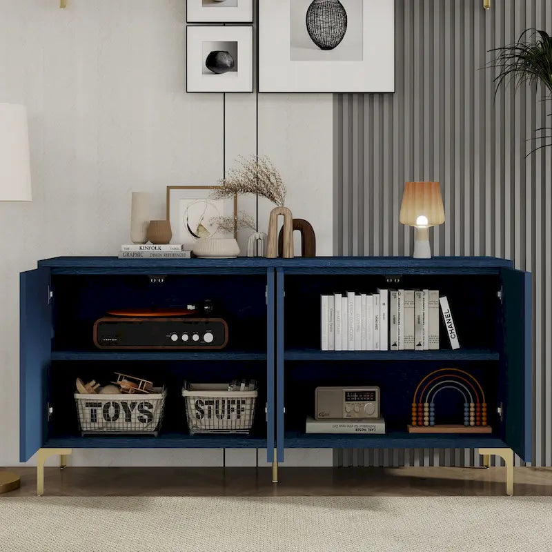 Meuble de rangement multifonctionnel, buffet à quatre portes avec une texture unique, étagères réglables