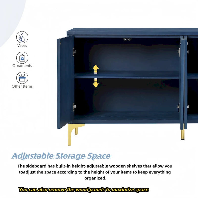 Meuble de rangement multifonctionnel, buffet à quatre portes avec une texture unique, étagères réglables