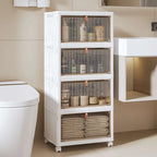 Armoire de rangement de salle de bain Javlergo à 4 niveaux, bacs de rangement avec couvercle, boîtes de rangement empilables et pliables