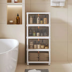 Armoire de rangement de salle de bain Javlergo à 4 niveaux, bacs de rangement avec couvercle, boîtes de rangement empilables et pliables