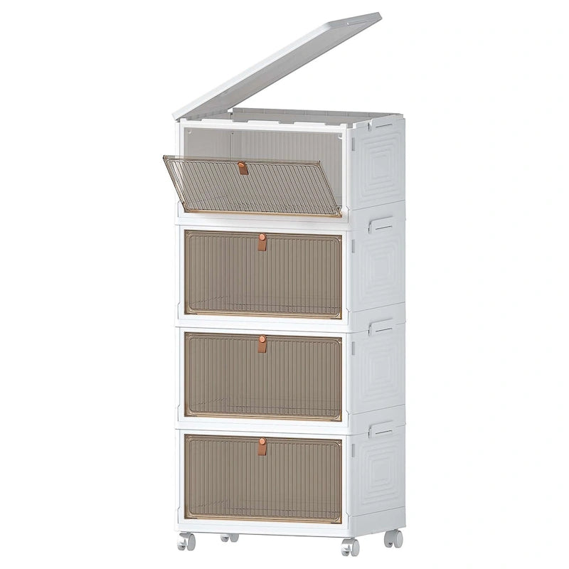Armoire de rangement de salle de bain Javlergo à 4 niveaux, bacs de rangement avec couvercle, boîtes de rangement empilables et pliables