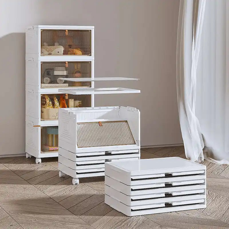 Armoire de rangement de salle de bain Javlergo à 4 niveaux, bacs de rangement avec couvercle, boîtes de rangement empilables et pliables