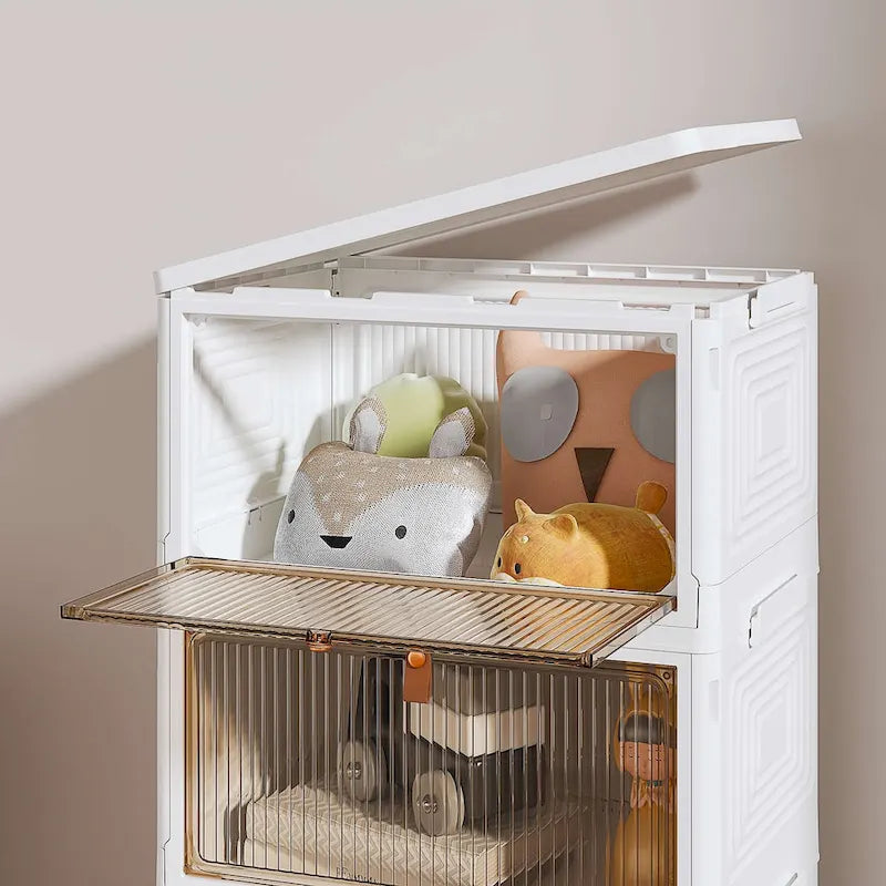 Armoire de rangement de salle de bain Javlergo à 4 niveaux, bacs de rangement avec couvercle, boîtes de rangement empilables et pliables