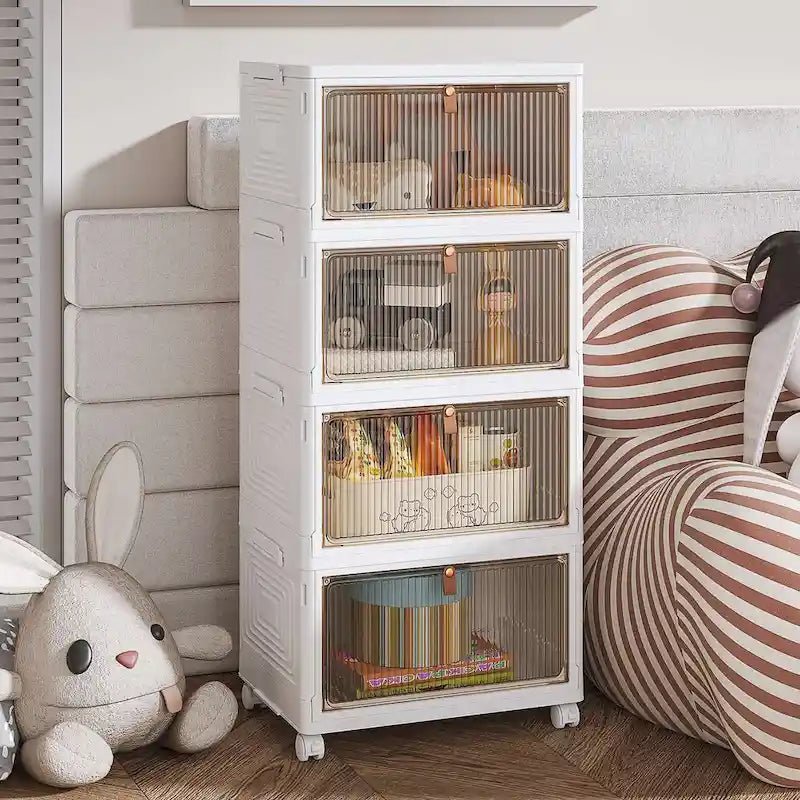 Armoire de rangement de salle de bain Javlergo à 4 niveaux, bacs de rangement avec couvercle, boîtes de rangement empilables et pliables