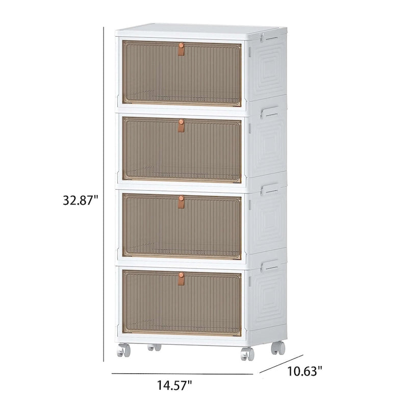 Armoire de rangement de salle de bain Javlergo à 4 niveaux, bacs de rangement avec couvercle, boîtes de rangement empilables et pliables