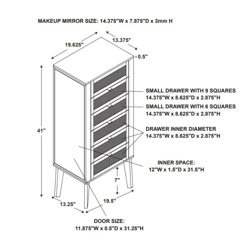 Armoire à bijoux avec tiroirs de rangement et panneaux latéraux - 41 - Marron