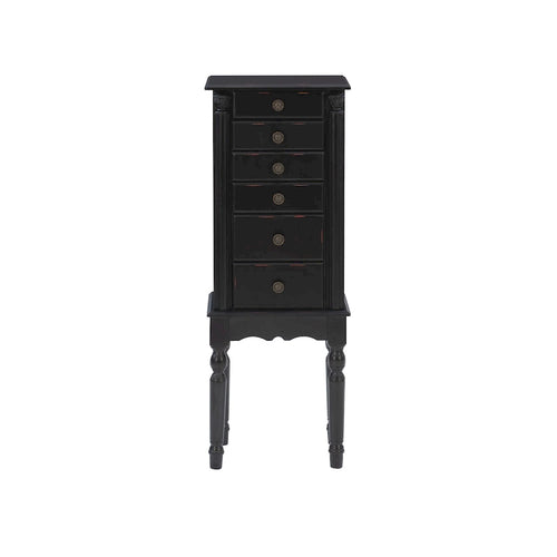 Armoire à bijoux en bois à 5 tiroirs avec couvercle rabattable - 37 - Noir