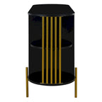 Meuble de salle à manger élégant à 2 portes incurvées avec garniture dorée et portes en rotin tressé (noir)