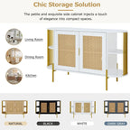 Meuble de salle à manger élégant à 2 portes incurvées avec garniture dorée et portes en rotin tressé (noir)