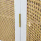 Meuble de salle à manger élégant à 2 portes incurvées avec garniture dorée et portes en rotin tressé (noir)