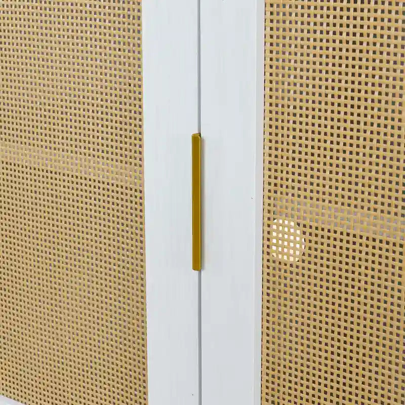 Meuble de salle à manger élégant à 2 portes incurvées avec garniture dorée et portes en rotin tressé (noir)