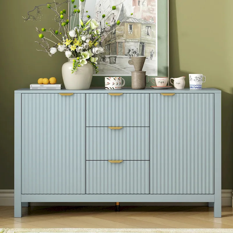 Buffet/meuble de rangement de 47,2 cm de large avec motif ondulé - 3 étagères réglables et 3 tiroirs - Non disponible