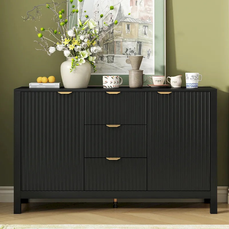 Buffet/meuble de rangement de 47,2 cm de large avec motif ondulé - 3 étagères réglables et 3 tiroirs - Non disponible