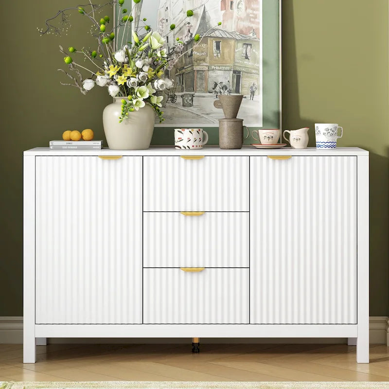 Buffet/meuble de rangement de 47,2 cm de large avec motif ondulé - 3 étagères réglables et 3 tiroirs - Non disponible