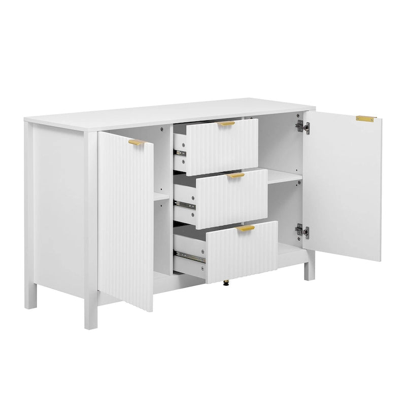 Buffet/meuble de rangement de 47,2 cm de large avec motif ondulé - 3 étagères réglables et 3 tiroirs - Non disponible