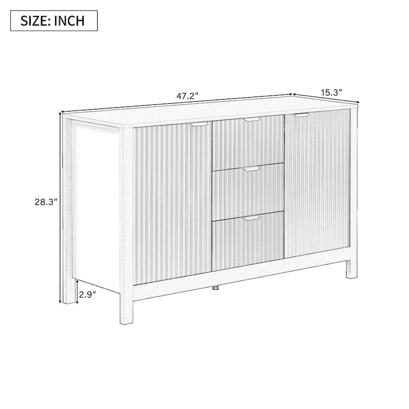 Buffet/meuble de rangement de 47,2 cm de large avec motif ondulé - 3 étagères réglables et 3 tiroirs - Non disponible
