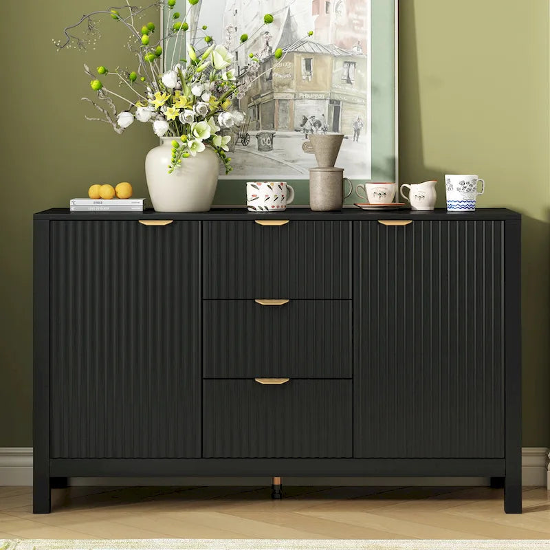 Buffet/meuble de rangement de 47,2 cm de large avec motif ondulé - 3 étagères réglables et 3 tiroirs - Non disponible
