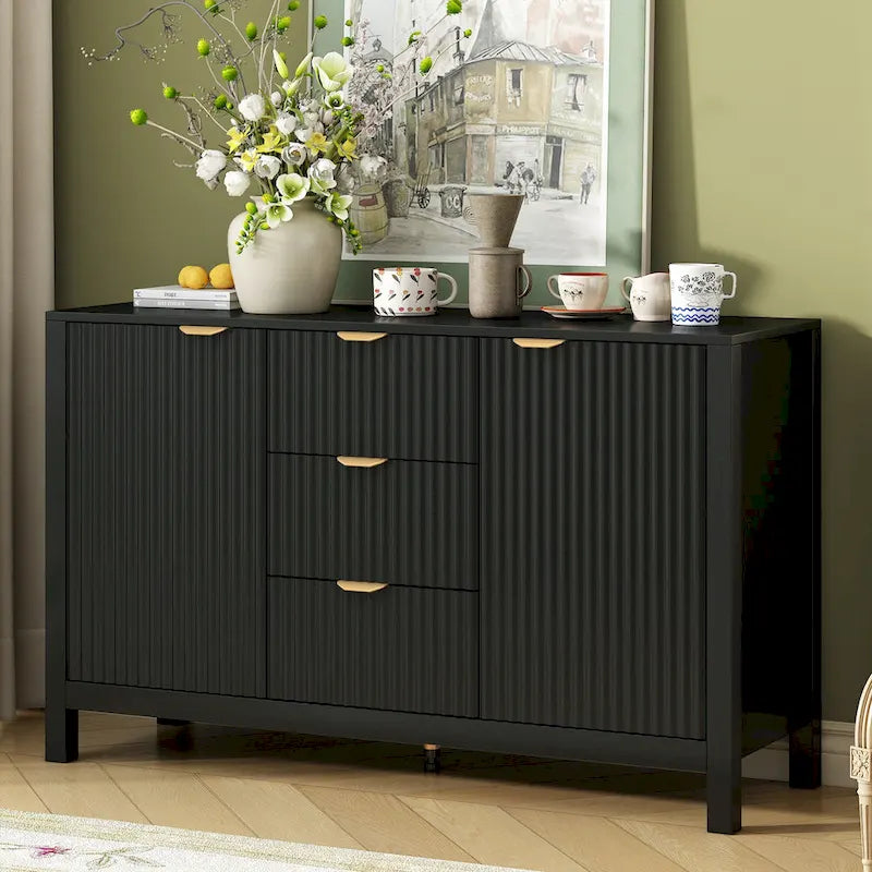 Buffet/meuble de rangement de 47,2 cm de large avec motif ondulé - 3 étagères réglables et 3 tiroirs - Non disponible
