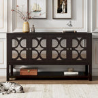 Élégante console/meuble de rangement/buffet rétro avec portes miroir, étagères spacieuses et pieds robustes en bois d'acacia.