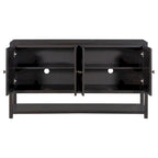 Élégante console/meuble de rangement/buffet rétro avec portes miroir, étagères spacieuses et pieds robustes en bois d'acacia.