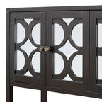 Élégante console/meuble de rangement/buffet rétro avec portes miroir, étagères spacieuses et pieds robustes en bois d'acacia.
