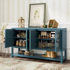 Élégante console/meuble de rangement/buffet rétro avec portes miroir, étagères spacieuses et pieds robustes en bois d'acacia.
