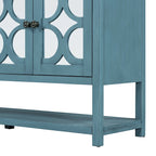 Élégante console/meuble de rangement/buffet rétro avec portes miroir, étagères spacieuses et pieds robustes en bois d'acacia.