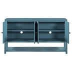 Élégante console/meuble de rangement/buffet rétro avec portes miroir, étagères spacieuses et pieds robustes en bois d'acacia.