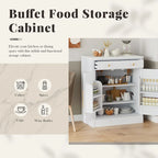 Meuble de cuisine moderne indépendant, rangement pour aliments de type buffet, meuble bar à café avec tiroir, 2 étagères réglables et 2 étagères à porte.
