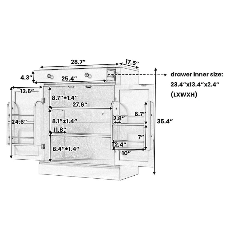 Meuble de cuisine moderne indépendant, rangement pour aliments de type buffet, meuble bar à café avec tiroir, 2 étagères réglables et 2 étagères à porte.