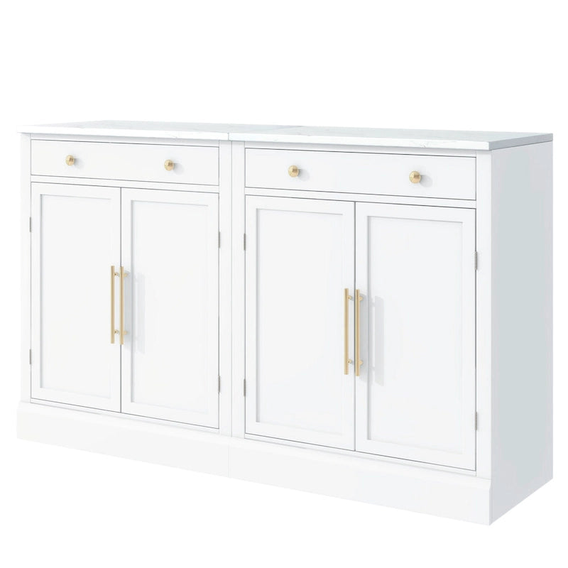 Meuble de cuisine moderne indépendant, rangement pour aliments de type buffet, meuble bar à café avec tiroir, 2 étagères réglables et 2 étagères à porte.