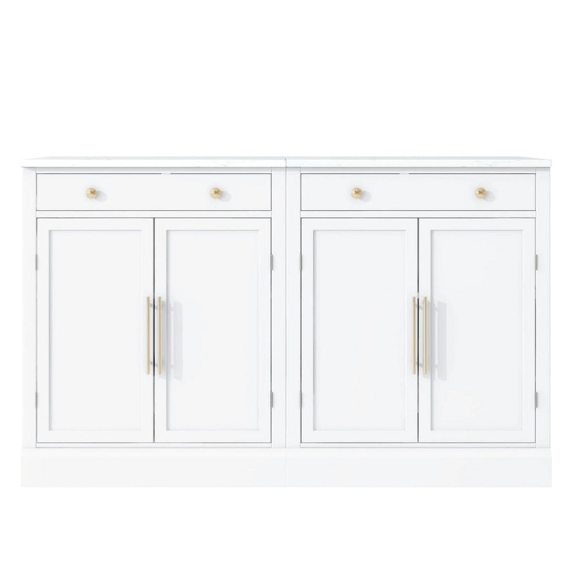 Meuble de cuisine moderne indépendant, rangement pour aliments de type buffet, meuble bar à café avec tiroir, 2 étagères réglables et 2 étagères à porte.