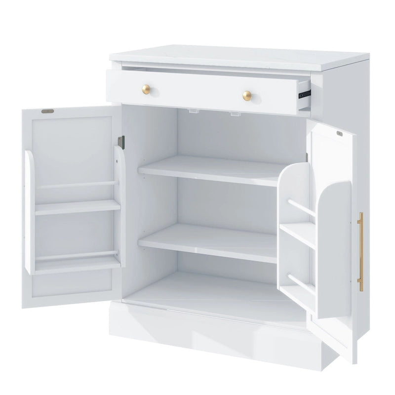 Meuble de cuisine moderne indépendant, rangement pour aliments de type buffet, meuble bar à café avec tiroir, 2 étagères réglables et 2 étagères à porte.