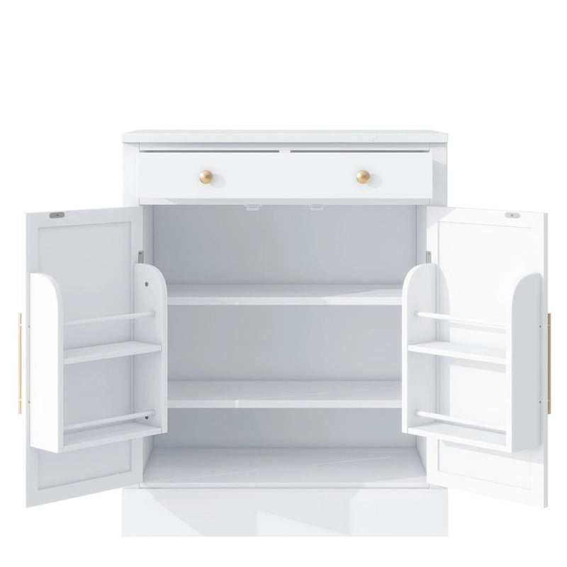 Meuble de cuisine moderne indépendant, rangement pour aliments de type buffet, meuble bar à café avec tiroir, 2 étagères réglables et 2 étagères à porte.