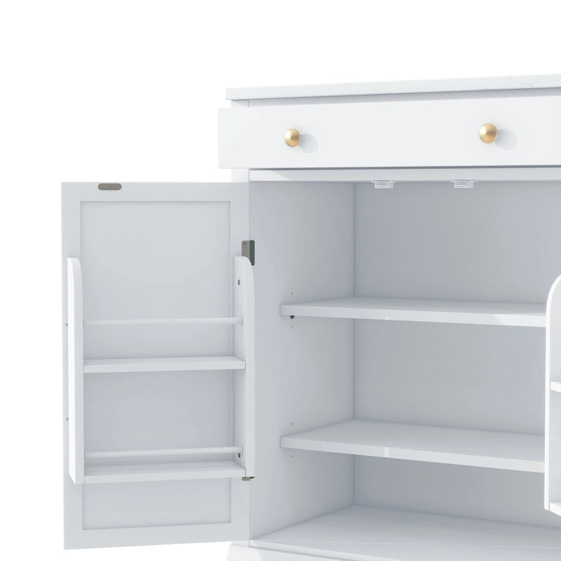 Meuble de cuisine moderne indépendant, rangement pour aliments de type buffet, meuble bar à café avec tiroir, 2 étagères réglables et 2 étagères à porte.